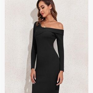 Elegant Black Off-Shoulder Sweater Dress